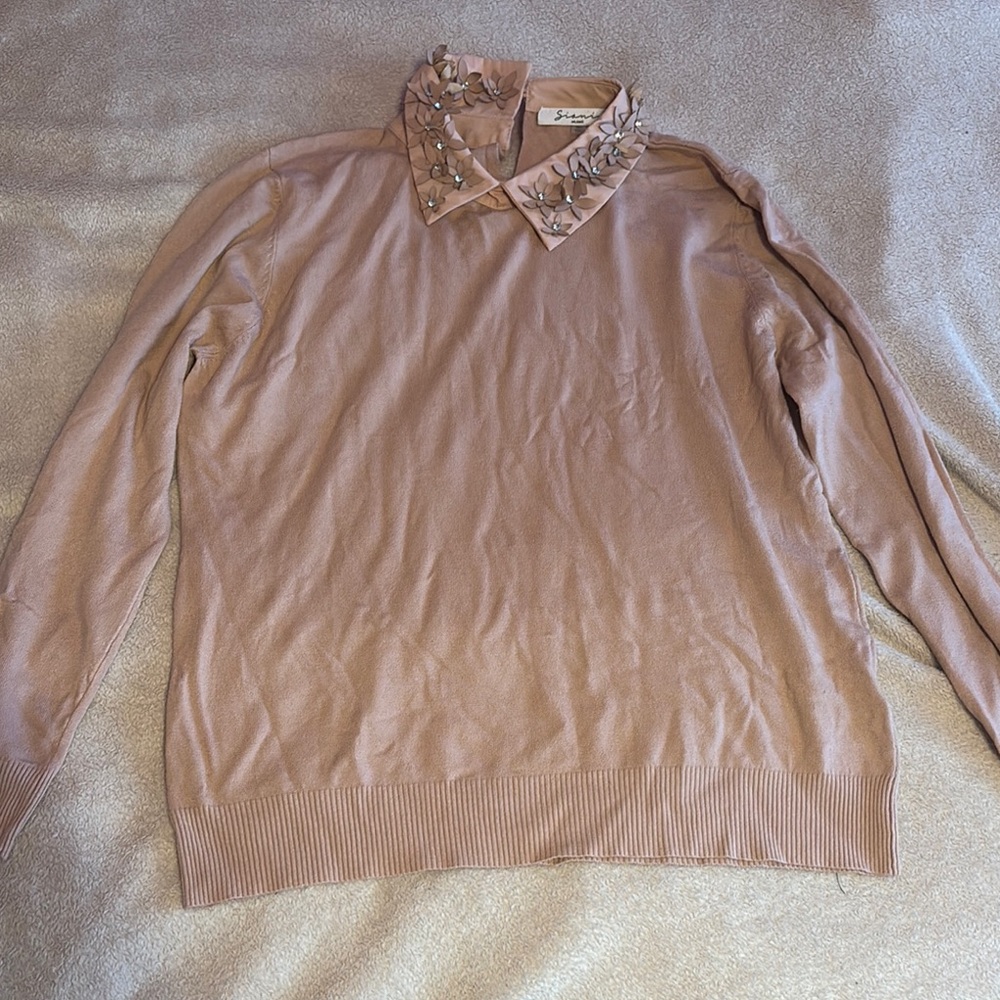 Embellished Collar Sweater - Medium Pink Color (lighting makes it look brown.)